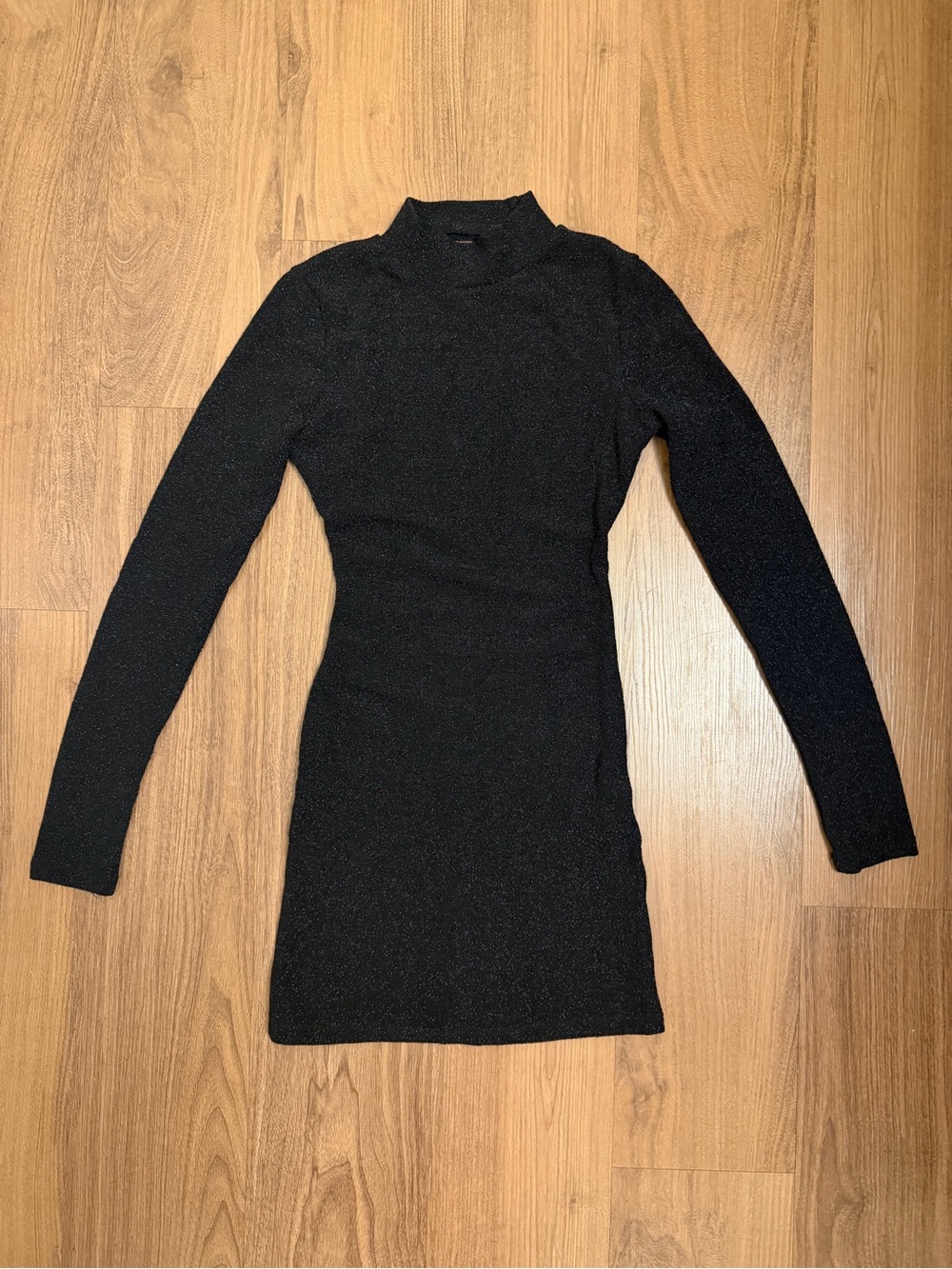 Black Glitter Long-Sleeve Mock Neck Bodycon Dress Subdued Made in Italy